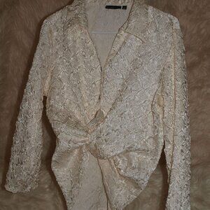 White Textured Button-up BLOUSE SIZE XL By Jennifer Lloyd USED FOR PHOTO SHOOTS